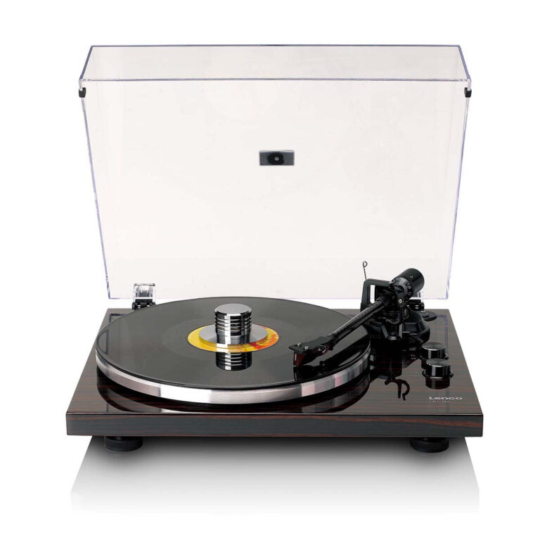 Lenco - Pladespiller med Bluetooth® og Ortofon 2M Red-patron, inklusive forkromet pladestabilisator Walnut - LBT-345WA